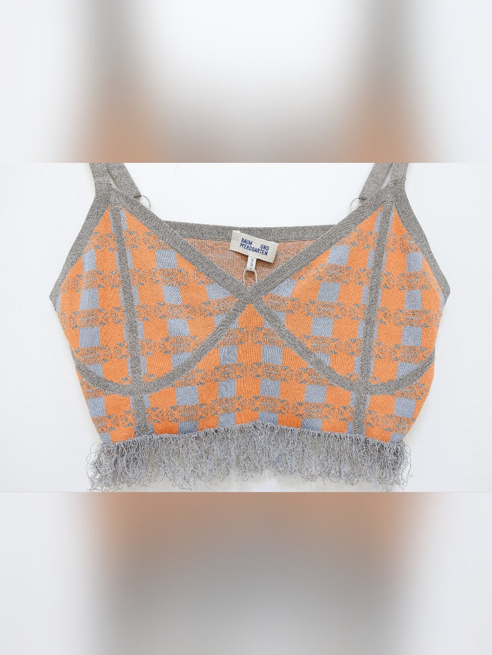 Baum und Pferdgarten Cypres Gingham Fringe Top Orange Gray Tank Size L Retro - Picture 5 of 10